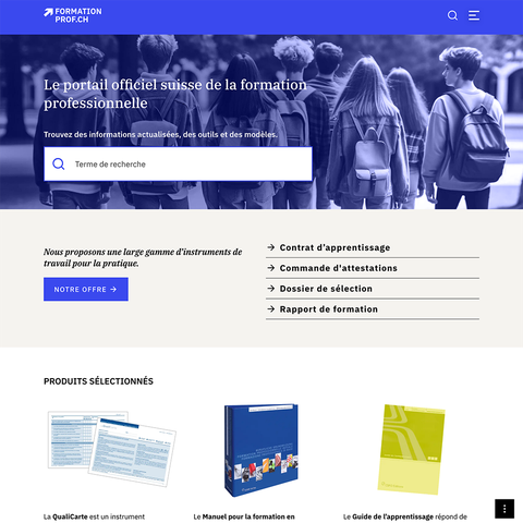 Capture d'écran de la plateforme formationprof.ch